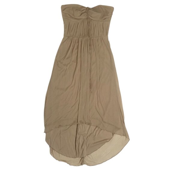 Vintage Y2K Strapless Tan Fairycore Boho High Low Flowy Midi Sun Dress / Small - Picture 4 of 8